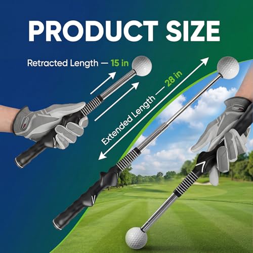 Retractable Golf Swing Trainer, Telescopic Practice Club with Click Feedback, Right-Handed Ergonomic Grip & Arm Band, Grip/Posture Correction, Portable Indoor/Outdoor Tempo & Swing Path Aid