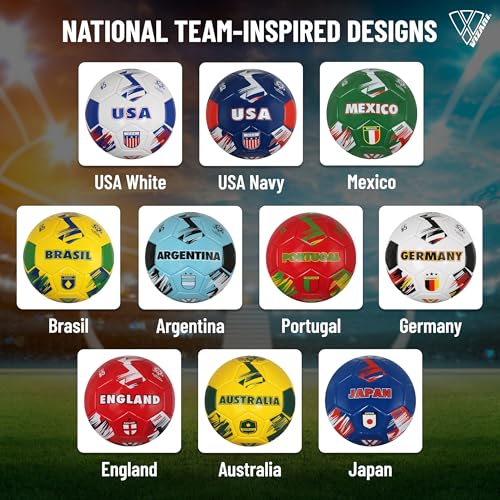 Vizari National Team Soccer Ball - Durable Faux Leather Football for Adult Kids & Youth | Machine-Sewn with 30-Panel Design | Size 3, 4, 5 & Mini | Ideal for Adult, Boys, Girls, and Toddlers