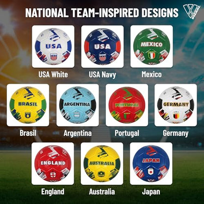 Vizari National Team Soccer Ball - Durable Faux Leather Football for Adult Kids & Youth | Machine-Sewn with 30-Panel Design | Size 3, 4, 5 & Mini | Ideal for Adult, Boys, Girls, and Toddlers