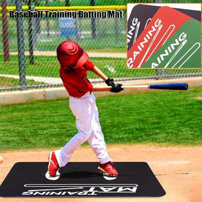 Baseball Batting Mat with Footprint, Non-Slip Batting Stance Alignment Training Mats for Swing Pitching Softball & Baseball Hitting Mat