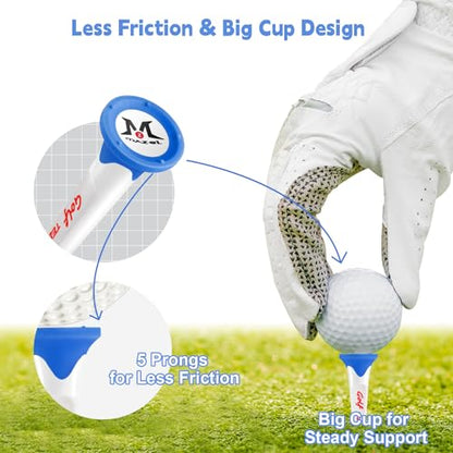 MAZEL Plastic Golf Tees 8 Pack｜Excellent Durability and Stability Plastic Tees with 5 Prongs,Reduces Friction & Side Spin - color: Dark Blue