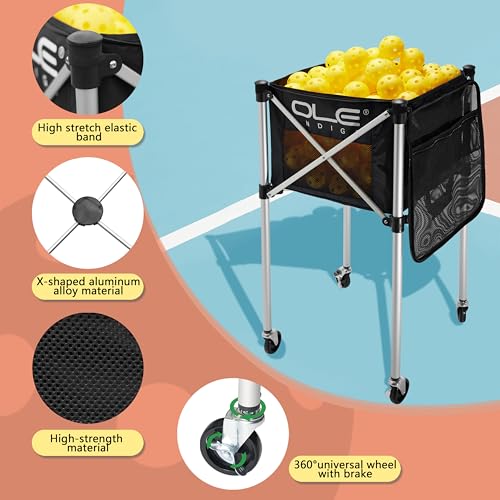 Pickleball Hopper Cart,Tennis Balls Hopper,Can Holds 180 Pickleballs or 210 Tennis Balls,Lightweight Ball Cart with Wheels,Pickle Ball Equipment,Ball Caddy for Training Travel