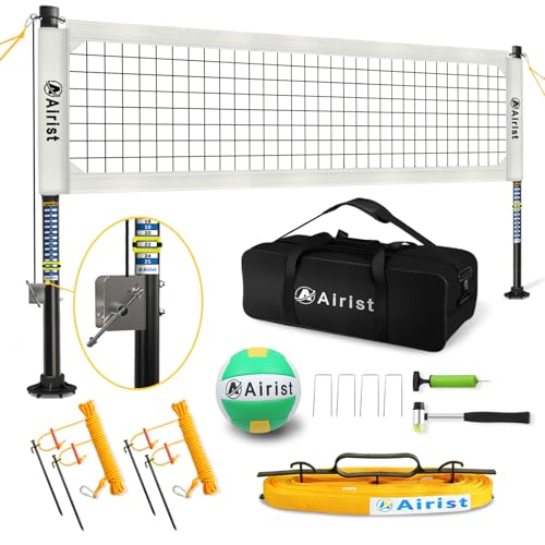 Heavy Duty Volleyball Net Outdoor with Steel Anti-Sag System, Adjustable Aluminum Poles, Professional Volleyball Nets Set for Backyard and Beach, Volleyball and Carrying Bag - color: White
