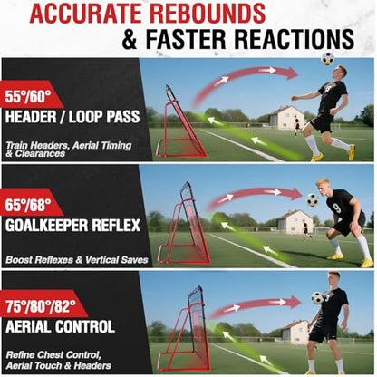 ZEALFEEL Soccer Rebounder Net, 10 Adjustable Angles 6x4FT Soccer Kickback Trainer for Passing, Ball Control & Volley Practice, Easy Setup Portable Football Training Net for Solo & Team Use