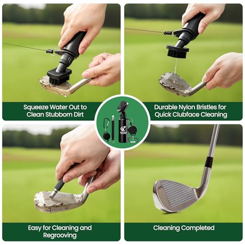 Golf Club Brush Cleaner with Golf Groove Sharpener Tool, 3 Replacement Brush Heads, 2 Retractable Clip，Golf Bag Golf Accessories for Men, Golf Gifts, Golf Ball Cleaner, Golf Cleaning Kit, Golf Stuff