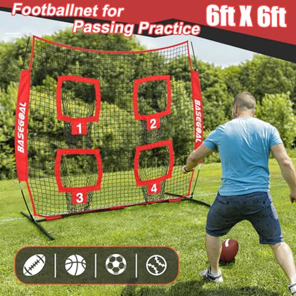 BaseGoal 6x6 Ft Football Nets for Throwing,Football Target,Quarterback Training Equipment with 4 Target Pockets for Improving Football Accuracy Throwing - color: red