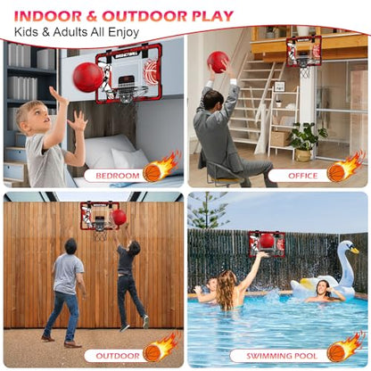 TALGIC Basketball Hoop Indoor, Over The Door Basketball Hoops with LED Lighting, Mini Hoop with Electronic Scoreboard, 4 Balls & Pump, Basketball Gifts for 5 6 7 8 9 10 11 12 Year Old Boys Girls