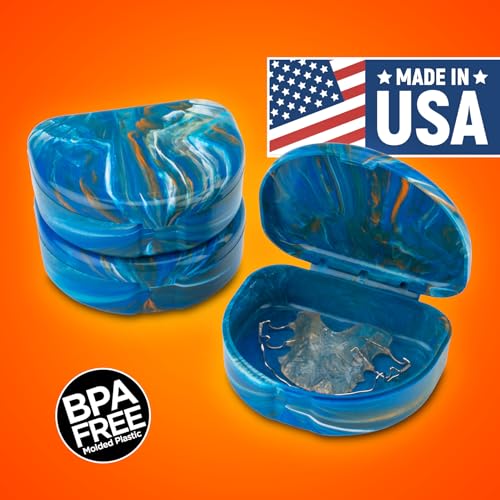 Practicon Marble Retainer Cases, Orthodontic Aligner Case, Mouth Guard Holder (3 Pack) (Blue Orange) - color: Blue Orange