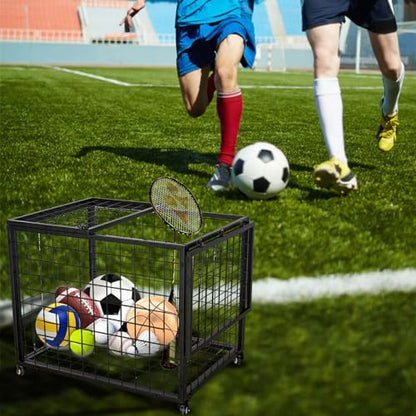 Yeeoy Rolling Sports Ball Storage Cart, Multi Large Sports Equipment Organizer Holder with Lockable Lid, Indoor Outdoor Ball Cage Bin Sport Rack for Gym, School, Club