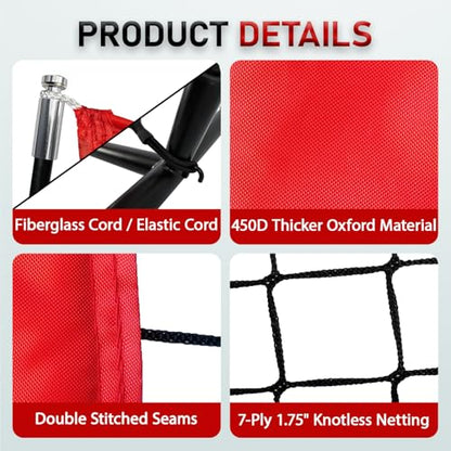 5x5 FT Baseball & Softball Practice Net with Red Strike Zone & Target | Youth Baseball & Softball Training Net for Hitting, Pitching, Batting |for Accurate Throwing Practice,Includes Carry Bag.