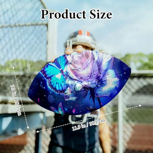 American Football, Official Size 11.9 x 7.3 Inch, Premium Composite Leather High-Grip Ball with Pro-Style Lacing, Unique Prints for Training, Games & Gifts - color: Pink Rose Butterfly