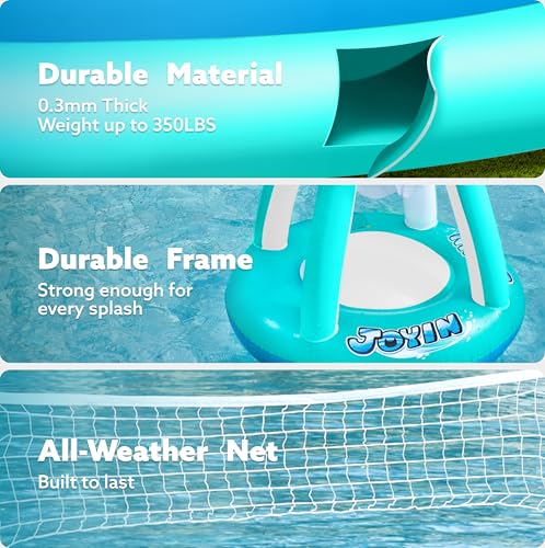 JOYIN XL Inflatable Pool Float Set, 125'' Volleyball Net & Basketball Hoops, Extra Large Floating Swimming Game Toy for Kids and Adults, Summer Floaties, Volleyball Court|Basketball, XL-Blue, Cyan - color: Blue Cyan, size: X-Large
