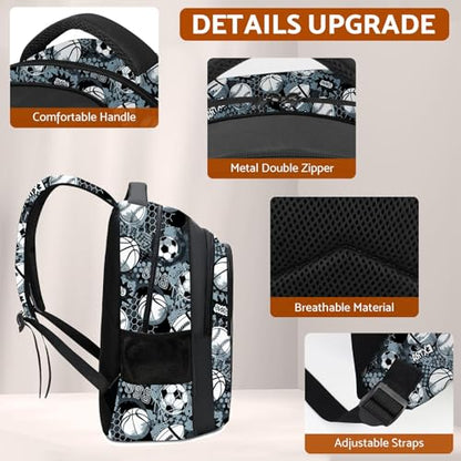 School Backpack for Boys - Basketball Boys Backpack for Kids Children Teens Elementary Middle School - 17″ Sport Bookbag Travel Back Pack for Age 6-18
