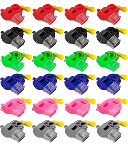 24 Packs Sports Whistles with Lanyard, for Coaches, Referees and Officials - color: Sky Blue