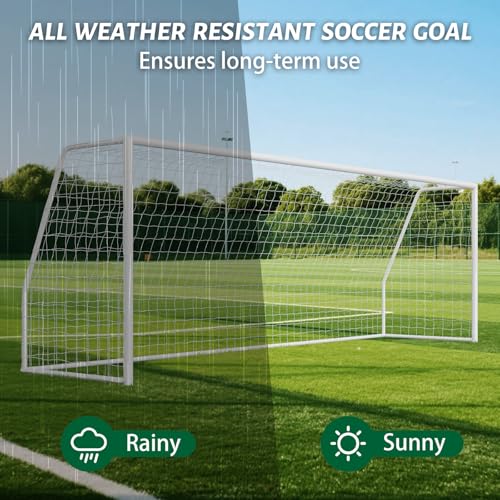 NAIZEA Soccer Goals - 24x8/21x7/18x7/12x6/16x7/10x6/8x6/6x4FT Soccer Goals for Backyard Training- Portable Metal Soccer Net for Youth & Adults - Heavy Duty Steel for Indoor Outdoor Games & Practice - size: 21ft x 7ft, style: Trainer-White/Steel