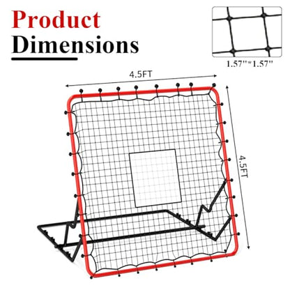 4x4.5FT Baseball Rebounder Net with 4 Adjustable Angles & 30 Bungee Cords, Multi-Sport Pitchback Net for Soccer, Baseball, Softball, Volleyball Practice –Tool-Free Setup, All Levels Youth & Adults