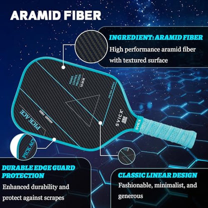 Carbon Fiber Pickleball Paddle 16mm – Professional Pickleball Paddles with Superior Control, Power & Spin – Extended Handle for Two-Handed Grip, USAPA Approved - color: Teal Green&Navy Blue