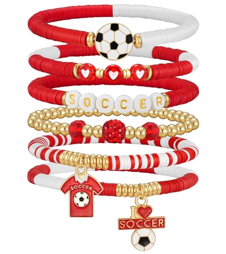 doubgood 2026 World Soccer Cup Soccer Bracelets for Women Men, Stackable Soccer Jewelry Game Day Fan Accessories Gifts for USA Mexico Argentina Soccer Fans - color: Red-Canada