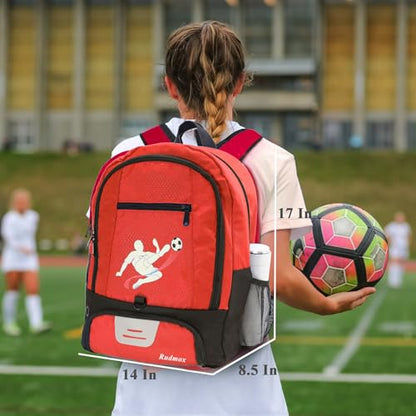 Soccer Ball Bag-Backpack for Basketball,Volleyball with Cleat Shoes and Ball Compartment for Sports Team,Trainning - color: Brighten Red