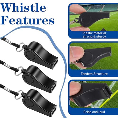 MAQUITA 60 Pcs Coach Whistle with Lanyard Lifeguard Whistles Bulk Plastic Sports Loud Referee Whistle for Coach Referees Training Emergency
