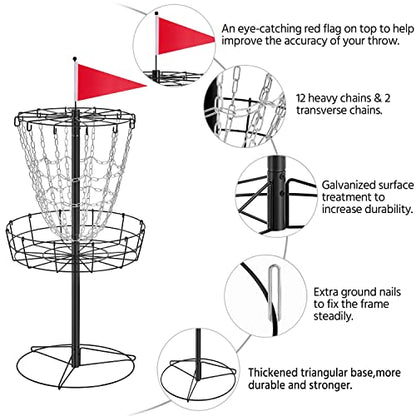Yaheetech Disc Golf Basket Portable Disc Golf Practice Set 12/24 Chain w/Basket Target and Double Steel Chains for Outdoor - color: Black