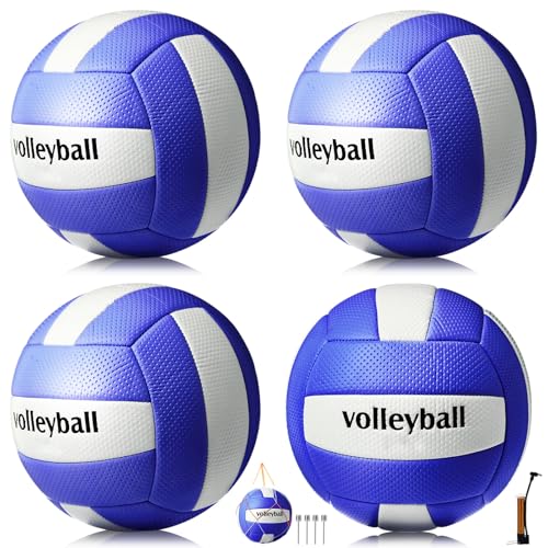Soulchen 4 Pack Volleyball Official Size 5 Soft Official Volleyballs Kits with Pump Needles Mesh Bag Beginners Training Equipment Volleyball for Outdoor Gym Backyard Park Beach to Play Games