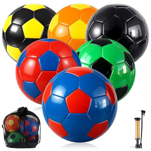 Realspring 6 Pcs Soccer Balls Bulk Official Size 3 4 5 with Pump Needle Storage Bag Soccer Balls for Youth Outdoor Training Practice Game Sport Gift Back to School