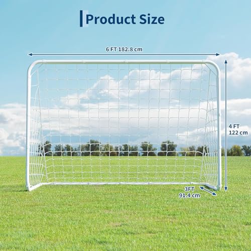 Soccer Goals, 6 * 4FT Portable Soccer Goal for Kids, Foldable Football Net and Frame for Backyard Outdoor, Sport Games Training Practice Goal Set for 3-11 Children or Youth, White - style: 6 × 4FT