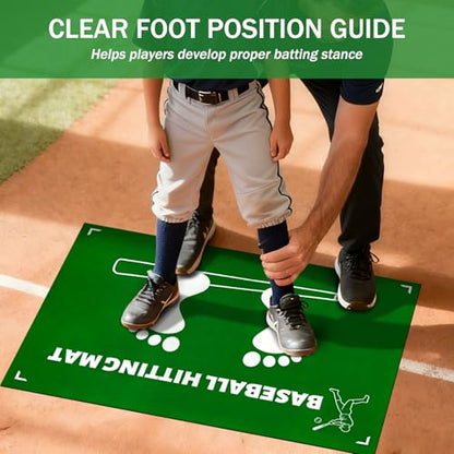 Baseball Training Mat, Baseball and Softball Batter Stance Hitting Mat, Improve Posture, Batting Mat with Toes Facing Place, Silent Anti-Skid, Baseball Training Equipment, 35.4 * 23.6 Inch - color: Green B