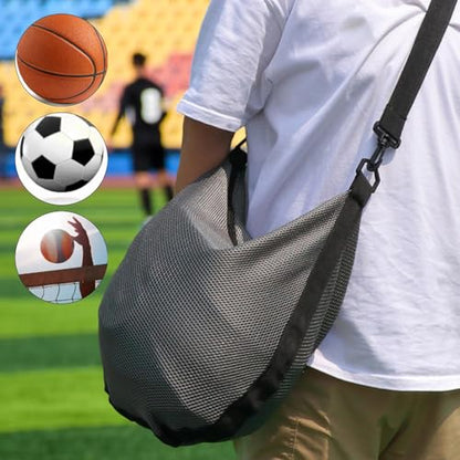 Basketball Equipment Bag with Adjustable Strap, Large Mesh Ball Storage for Helmet Volleyball Football, Gray