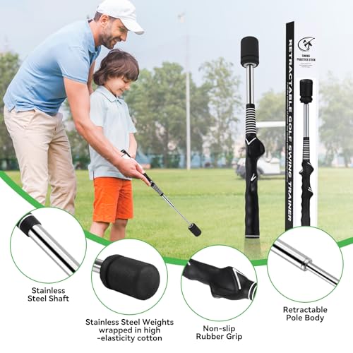 MIKOSI Golf Swing Training Aid, Retractable Golf Grip Trainer for Golf Training, Golf Swing Trainer with Arm Band for Warm-up, Right-Handed Grip Trainer Golf Club for Indoor & Outdoor Use