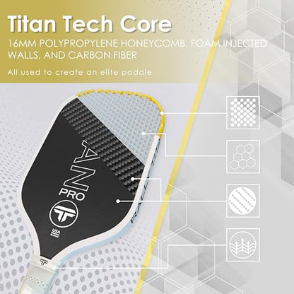 Titan Pro 16 MM Pickleball Paddle | Titan Pro & Power Collection | Thermofomed | Foam Injected Walls | T700 Toray Textured Carbon Fiber Surface | USAPA Approved | Single Rally Titan Paddle in a Box
