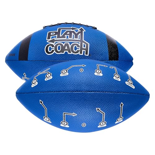 PlayCoach Youth Football in Junior & Peewee Sizes with 10 Basic Passing Routes for Kids 6 to 12 - Endorsed by Drew Brees, Leather Kids and Beach Football, Junior and Peewee Sizes - color: Blue, size: Junior (10-12 Years Old)
