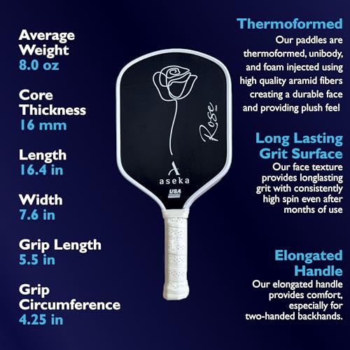 Aseka Pickleball Paddle 14mm and 16mm, Thermoformed, Unibody, Aramid, Building Courts for Schools, Read More - size: 16mm