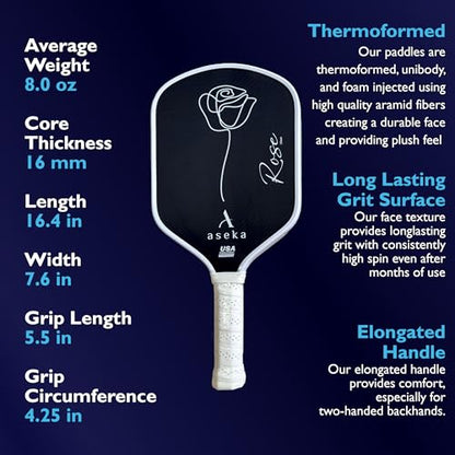 Aseka Pickleball Paddle 14mm and 16mm, Thermoformed, Unibody, Aramid, Building Courts for Schools, Read More - size: 16mm