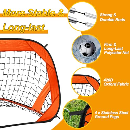 EVERRUSH Pop Up Soccer Goals Nets for Backyard Beach Soccer Training Net Mini Portable Foldable Lightweight Indoor + Outdoor Football Goal with Carry Bag - style: Orange