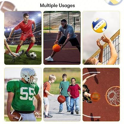 Complete Sports Balls w/Bag, Pump for Boys - Kickball, Volleyball, Soccer Ball, Football, Basketball - Outdoor Play