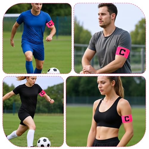 4 PCS Captain Armbands, Elastic Adjustable Soccer Captain Armband Pink Football Rugby Basketball Player Band for Adult Youth Team Sport Training