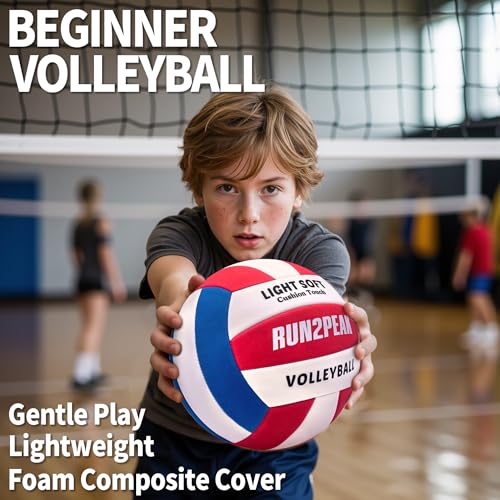 RUN2PEAK Light Soft Beginner Volleyball - Lightweight EVA Soft Foam Composite Cover Training Ball, Official Size 5 - Gentle on Arms, Safe for Indoor Play, Youth Practice, or Recreational Games