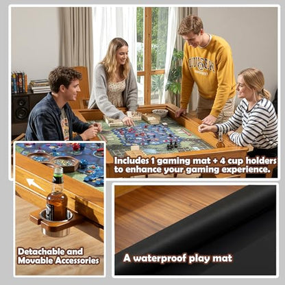 Solid Wood Board Game Table with Removable Table Top for 4–6 Players,Gaming Table and Dining Includes Play Mat and Detachable Cup Holders with 55" x 31" Play Area (Oak) - color: Oak