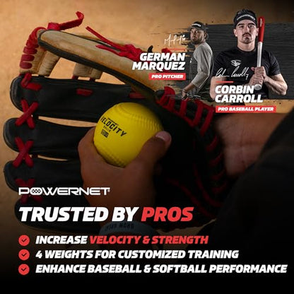 PowerNet Velocity Balls, 4-Pack Training Weighted Baseballs, Softball & Baseball Training Equipment to Increase Velocity & Strength, 3.5 oz-10 oz Sand-Filled Weighted Balls