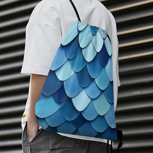 Sports Drawstring Bag Gym Sackpack Waterproof String Backpack for Running Training Fitness Men Women Unisex, Mermaid Fish Scales Bags - color: Picture (1017)