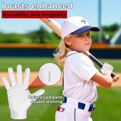 AIGEVTURE Baseball Bating Gloves Adult Youth Baseball Softball Batting Gloves Adult Kids Boys Girls - color: White and Red, size: Kids X-Small