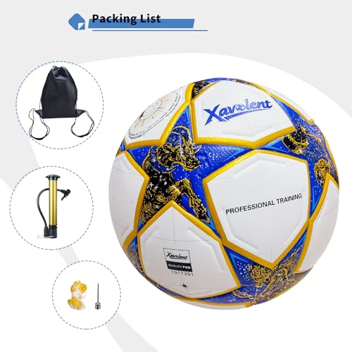 Professional Soccer Ball Size 5, Thermal Bonded Waterproof PU Match-Quality Training Ball with Pump - color: blue gold, size: size 5