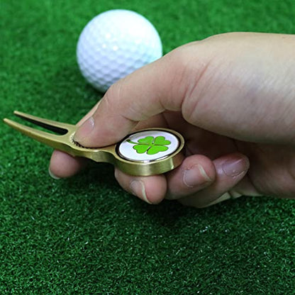 Myartte Golf Metal Divot Repair Tool with 24.5 mm Ball Marker - color: Four leaf clover Bronze