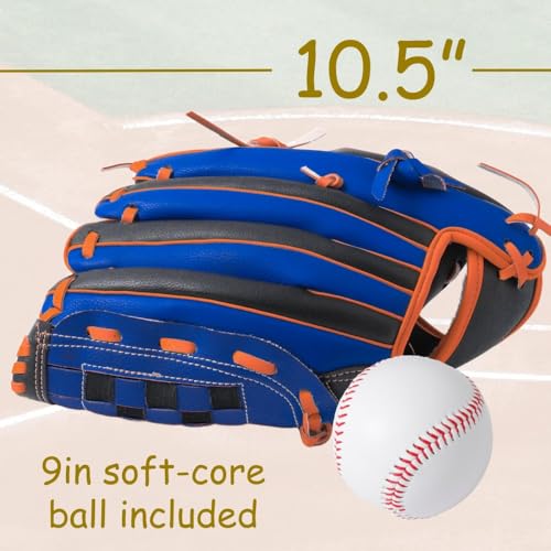 Urby Left Handed Baseball Glove, Left Handed T Ball Glove for Lefty, Left Hand Throw Only. T-Ball & Youth Baseball Gloves. - color: Black & Blue, size: 10.5in Age 4-7