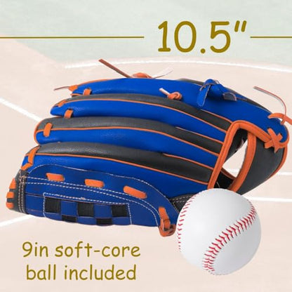 Urby Left Handed Baseball Glove, Left Handed T Ball Glove for Lefty, Left Hand Throw Only. T-Ball & Youth Baseball Gloves. - color: Black & Blue, size: 10.5in Age 4-7