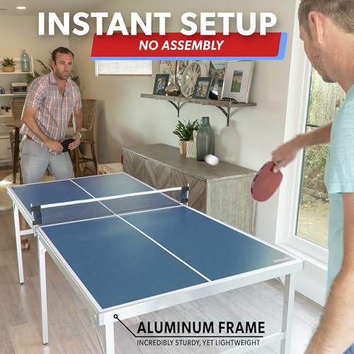 GoSports Mid-Size Table Tennis Game Set - Red or Blue - Indoor/Outdoor Portable Table Tennis Game with Net, 2 Table Tennis Paddles and 4 Balls - style: Blue Table