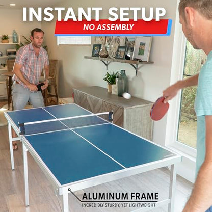 GoSports Mid-Size Table Tennis Game Set - Red or Blue - Indoor/Outdoor Portable Table Tennis Game with Net, 2 Table Tennis Paddles and 4 Balls - style: Blue Table