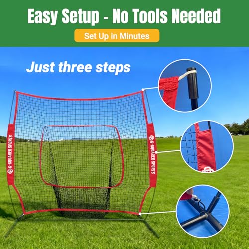 Baseball & Softball Replacement Net 7ft x 7ft (NET ONLY), Heavy Duty Knotless for Pitching, Hitting & Throwing Practice, Fits 7x7ft Training Net Frames - color: Red
